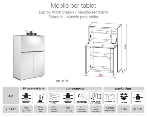 Vr275 Verona White Tv Entertainment System Made In Italy Model VGMUVR275-NEO-WHT