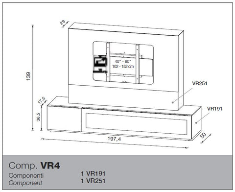 Vr4 Verona Tv Entertainment System Made In Italy Model VGMUVR4-ANM