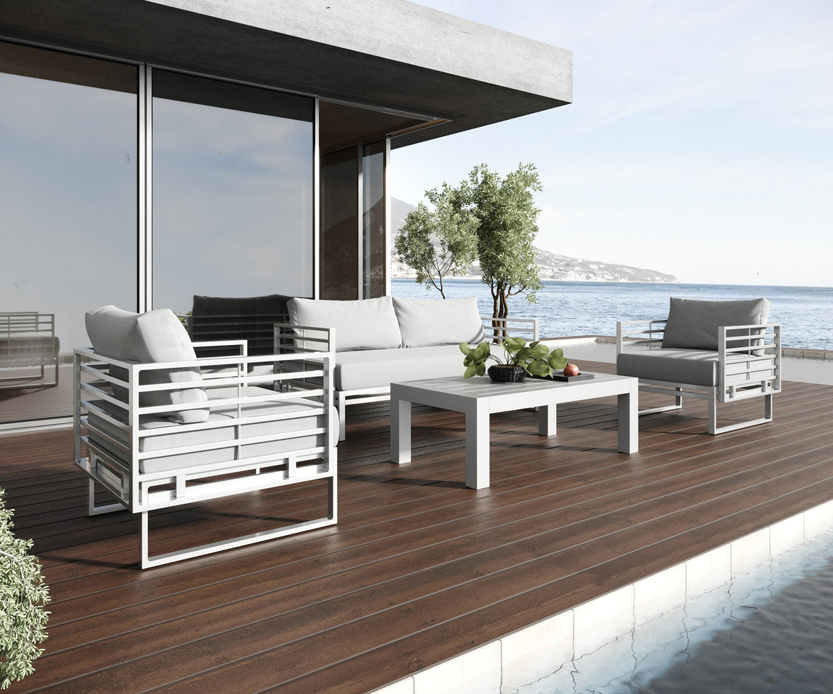 Renava Wharf Outdoor Light Grey and White Sofa Set