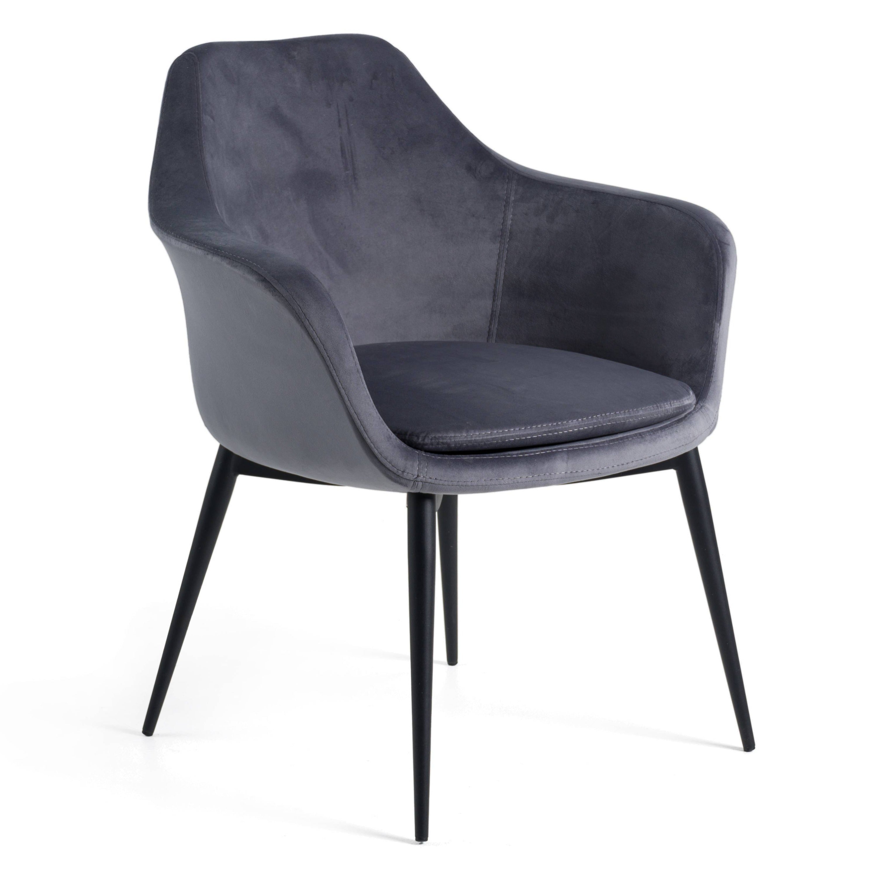 Modrest Wilson Modern Grey Velvet & Black Dining Chair Model VGHR3404-GRY-DC