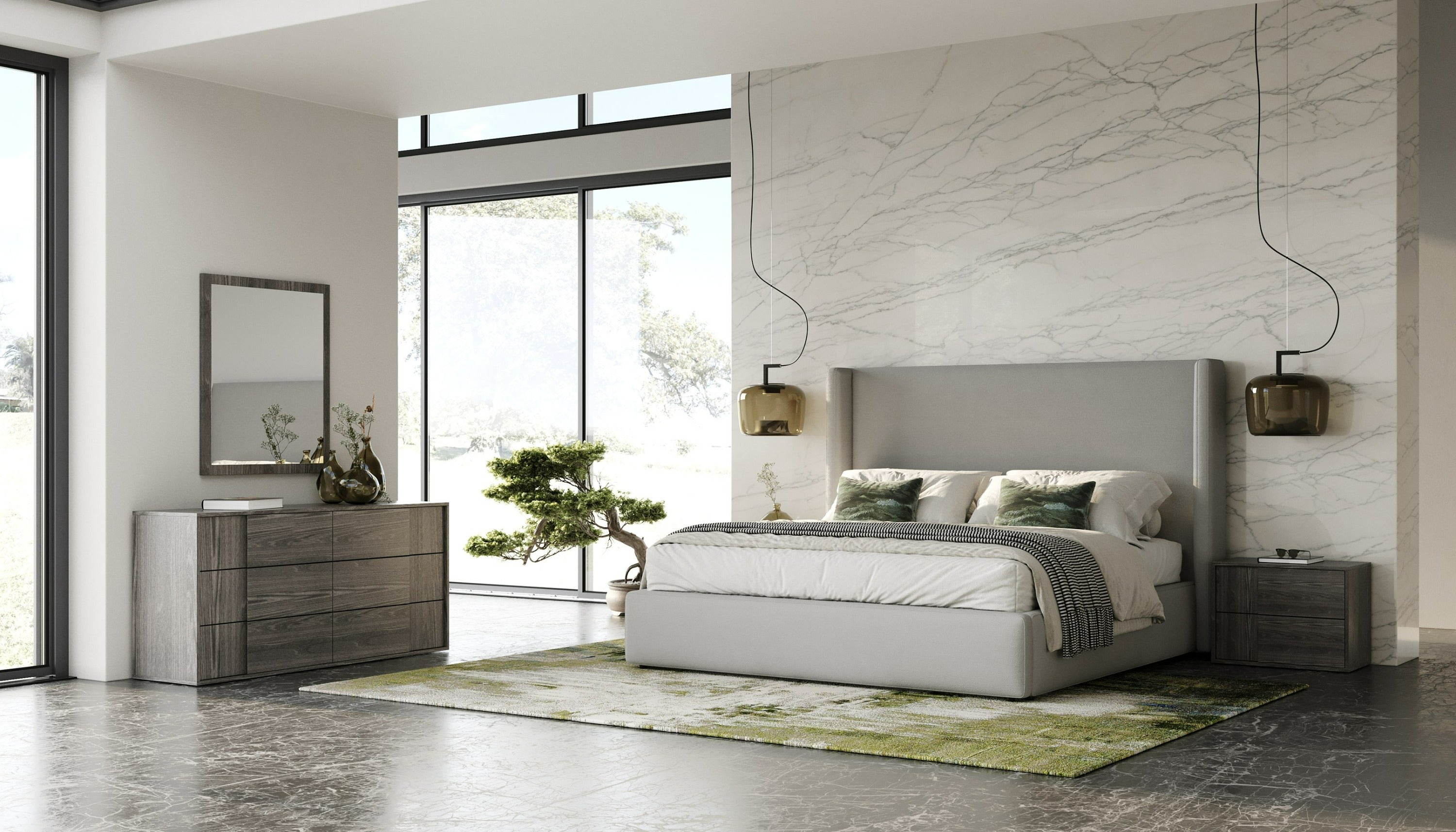 Modrest Byrne & Asus Modern Grey Fabric & Elm Grey 4 Piece Bedroom Set Model VGEVVG713-GRY-4PC