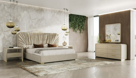 Modrest Florence Modern Beige Velvet & Gold Bed Model VGVC-BD2410-BED