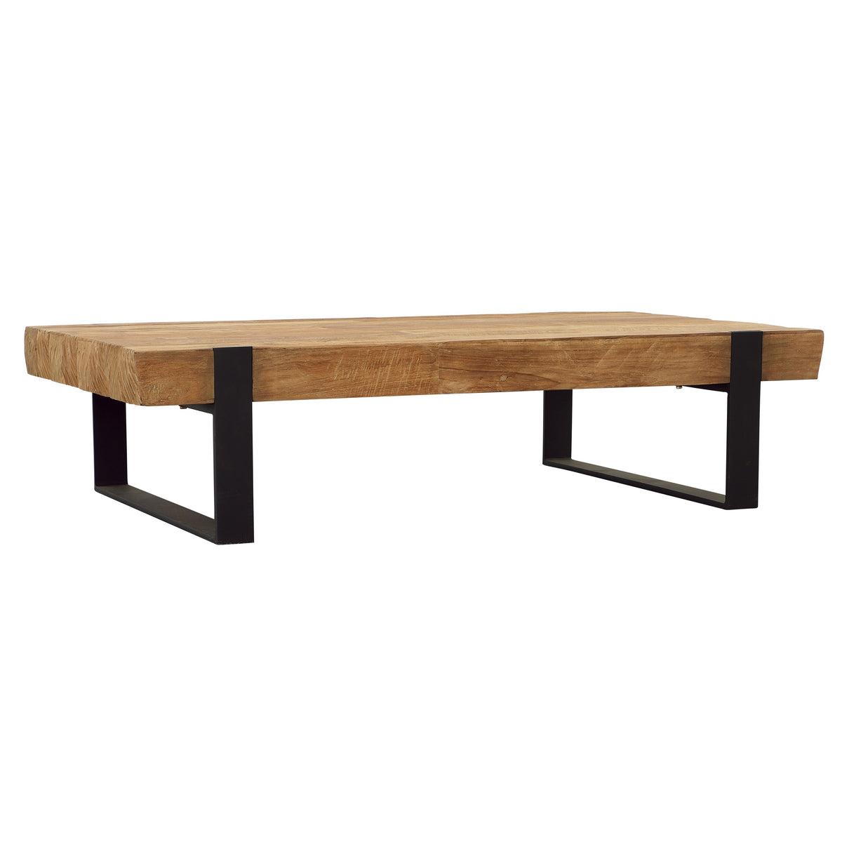 Burke Natural Wood Finish and Black Metal Coffee Table