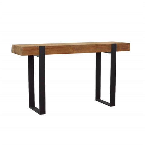 Burke Natural Wood Finish and Black Metal Console Table