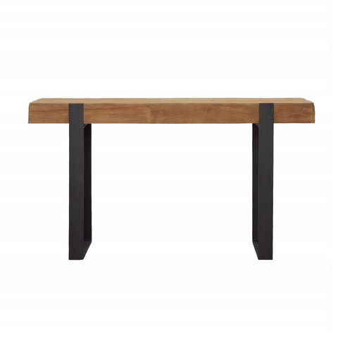 Burke Natural Wood Finish and Black Metal Console Table