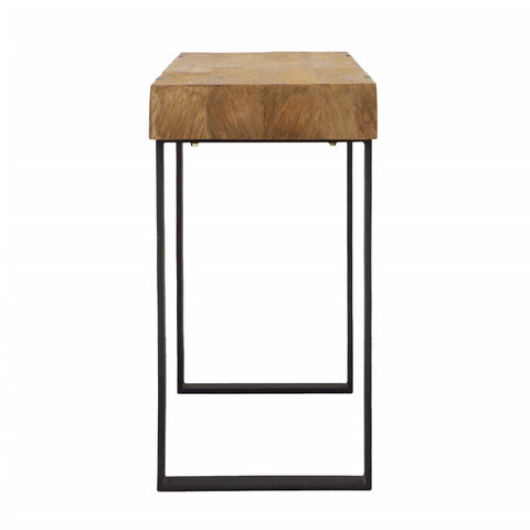 Burke Natural Wood Finish and Black Metal Console Table