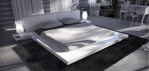 Eastern King Opal White Gloss Japanese Style Platform Bed With Nightstands Model VGKCOPAL-WHT-EK