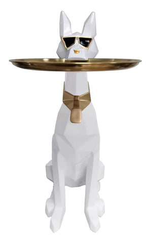 Modrest Cool Dog With Plate Modern White & Gold Sculpture Model VGTH-62402