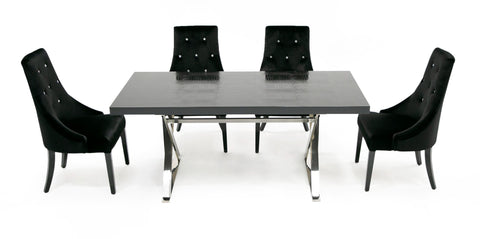 A&X Xavier Modern Black Crocodile & Stainless Steel Dining Table Model VGUNAA815-180-BLKCROC