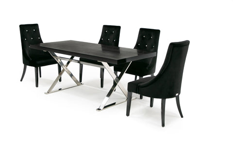 A&X Xavier Modern Black Crocodile & Stainless Steel Dining Table Model VGUNAA815-180-BLKCROC