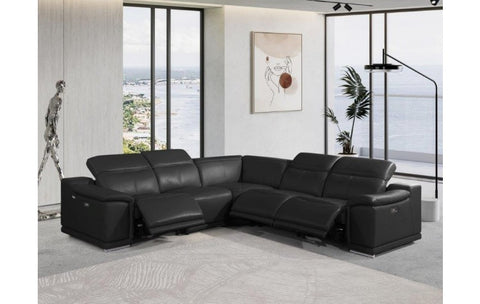 9762 DivanItalia Black 5-Piece Sectional with 3 Power Recliners and 1 Console – Top Grain Italian LeatherModel:  9762-BLACK-3PWR-5PC