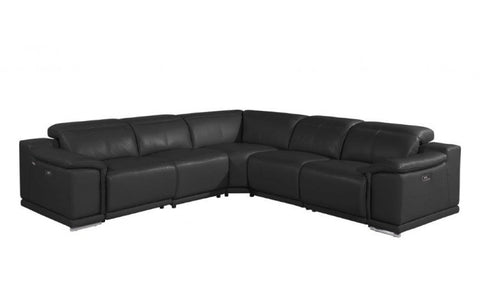 9762 DivanItalia Black 5-Piece Sectional with 3 Power Recliners and 1 Console – Top Grain Italian LeatherModel:  9762-BLACK-3PWR-5PC