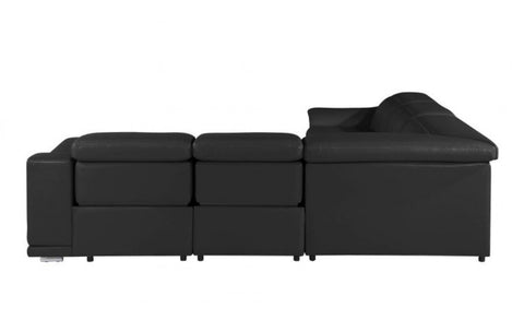 9762 DivanItalia Black 5-Piece Sectional with 3 Power Recliners and 1 Console – Top Grain Italian LeatherModel:  9762-BLACK-3PWR-5PC