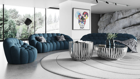 Divani Casa Yolonda Modern Curved Dark Teal Fabric Sofa Set Model VGEV2126C-SET-C-15