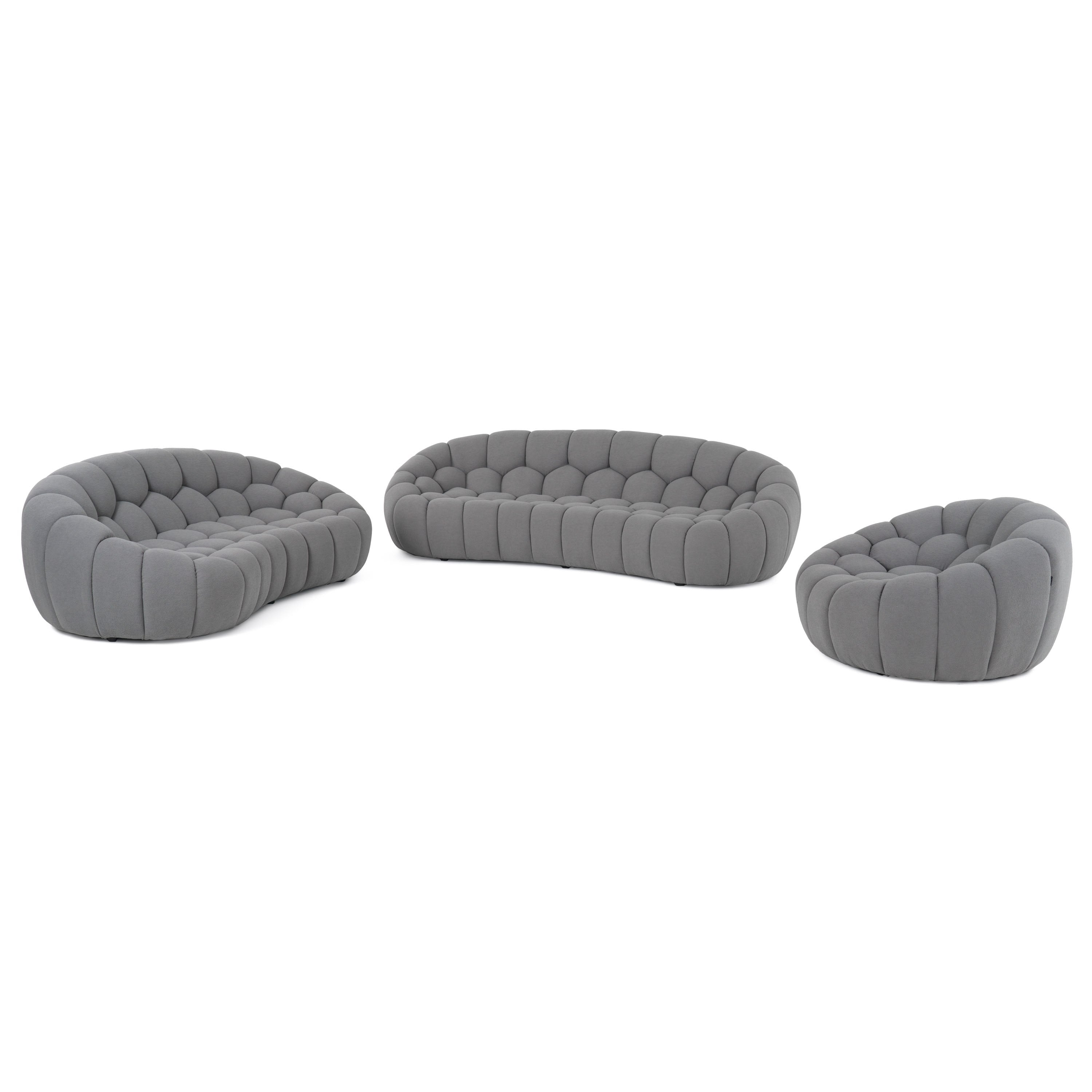 Divani Casa Yolonda Modern Curved Light Grey Fabric Sofa Set Model VGEV2126C-SET-C-07