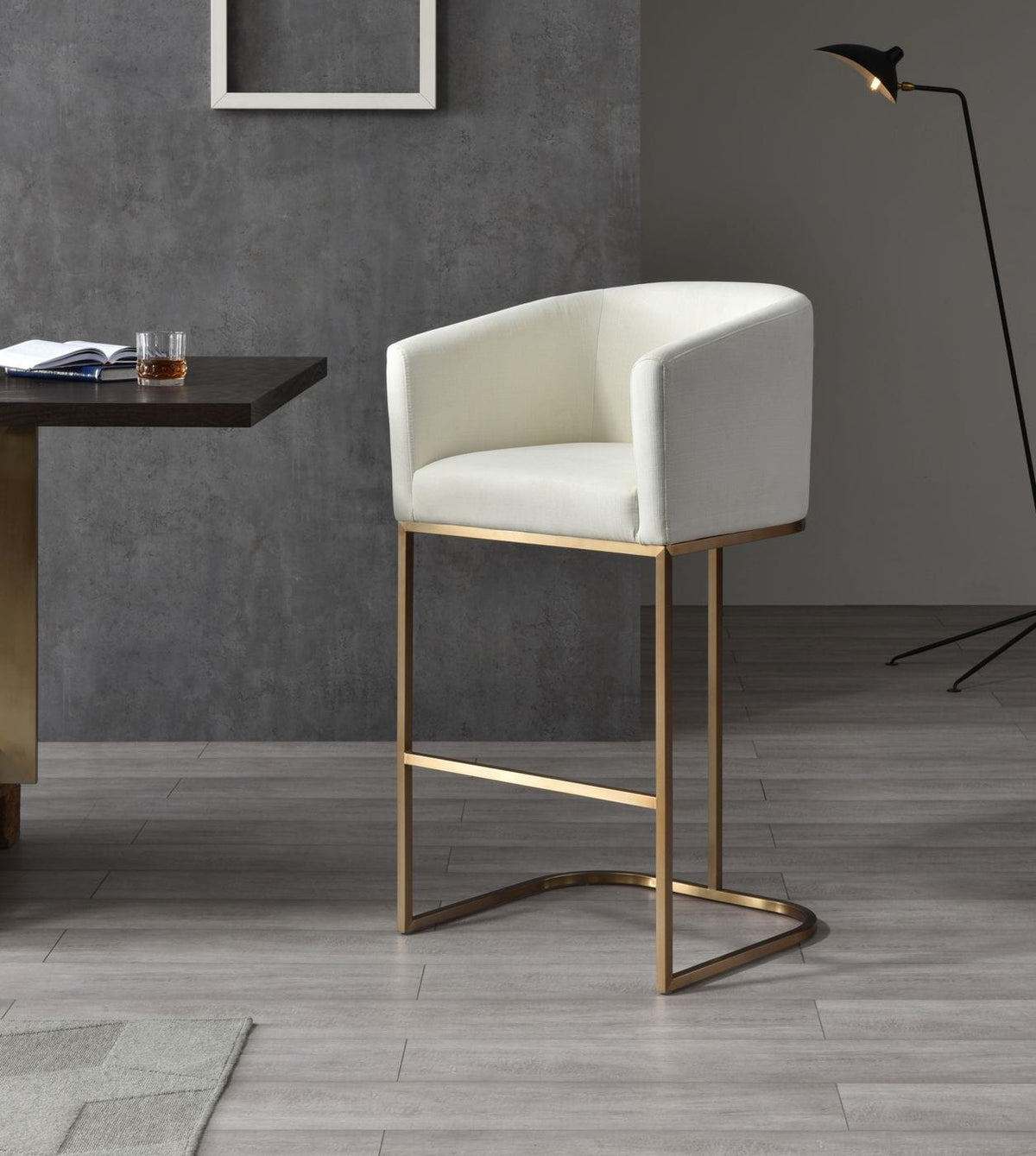 Modrest Yukon Modern White Fabric & Brushed Bronze Bar Chair Model VGVCB8362-WHT-BS