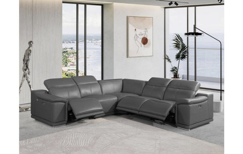 9762 DivanItalia Dark Gray 5-Piece Sectional with 3 Power Recliners and 1 Console – Top Grain Italian LeatherModel:  9762-GRAY-3PWR-5PC