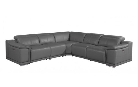 9762 DivanItalia Dark Gray 5-Piece Sectional with 3 Power Recliners and 1 Console – Top Grain Italian LeatherModel:  9762-GRAY-3PWR-5PC