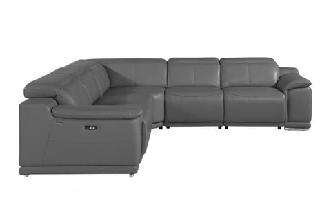 9762 DivanItalia Dark Gray 5-Piece Sectional with 3 Power Recliners and 1 Console – Top Grain Italian LeatherModel:  9762-GRAY-3PWR-5PC