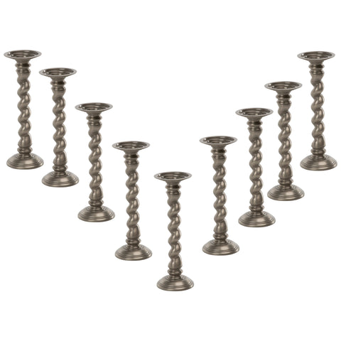 Candle Brushed Nickel Finish Stand Pewter Finish Set Of 9