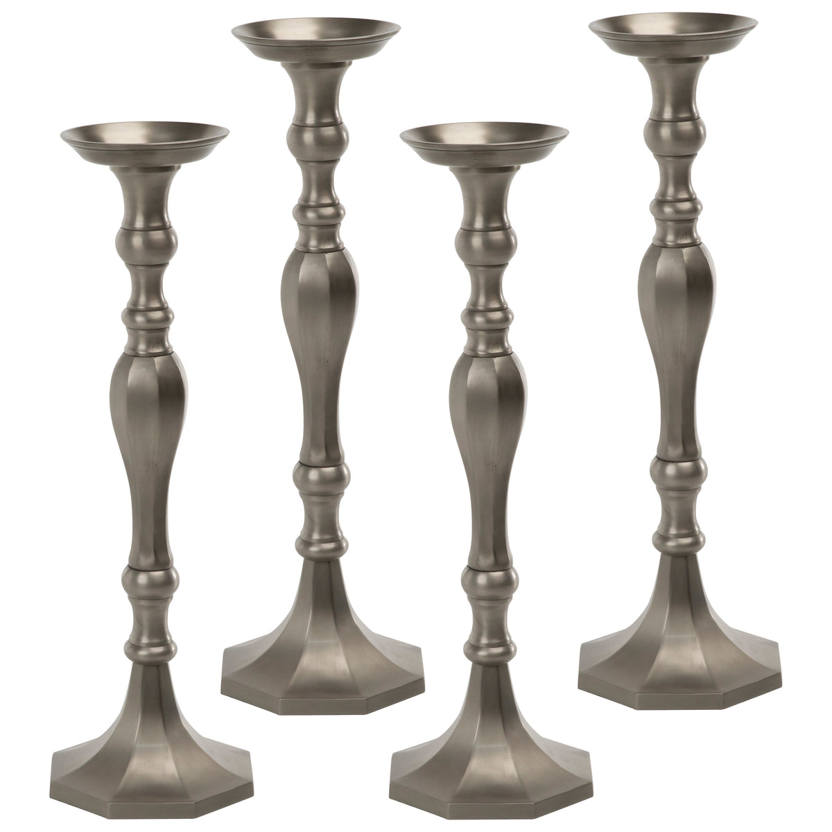 Candle Brushed Nickel Finish Stand Pewter Set Of 4